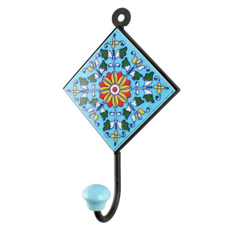 Turquoise Sunflower Ceramic Tiles Hook 